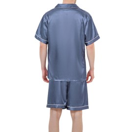 AprBean Satin Silky Men's Pajama Sets Short Sleeve Classic Sleepwear with Pockets Plus Size Lounge Set Pj Set Loungewear (US, Alpha, XX-Large, Regular, Regular, A-KJ38891)