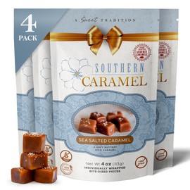 Southern Caramel Sea Salted Caramels, Rich, Buttery Caramel Candy with a Sprinkle of Coarse Sea Salt, Sweet & Salty, Handcrafted, No Corn Syrup, Gluten Free, Individually Wrapped Treats, 4 oz (Pack of 4)