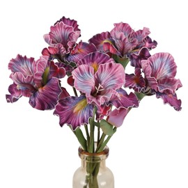 ICBOX 5pcs Iris Artificial Flower Real Touch PU Faux Flower 17.7" Fuchsia Iris Flowers with Flower Bud for Home Table Centerpieces Wedding Floral Arrangements (Fuchsia)