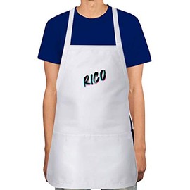 Makoroni - Rico Name Apron Adjustable Kitchen Chef Apron with 2 Pockets Cooking Baking, DesI52
