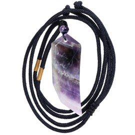 mookaitedecor Purple Amethyst Crystal Wolf Tooth Pendant Necklace for Men Women, Faceted Reiki Healing Crystal Stone Norse Viking Necklace Spiritual Protection Crystal Necklace Gift for Men Boy Friend