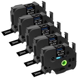 Cruxer 5 Pack Replacement for P-Touch TZe-355 TZ355 TZe355 24mm 0.94" White Text on Black Tape Compatible with ptouch PT-D600 D600VP P700 P750W P900W P950NW PTP710BT PT-9600 PT-H500LI Label Maker