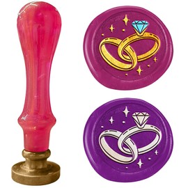 DELORIGIN Wedding Rings Wax Seal Stamp Embossed Stamp Sealing Removable 1" Brass Wax Seal Stamp Head with Red ABS Plastic Handle Sealing Wax for Wedding Invitations Greeting Card Envelopes Craft