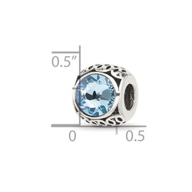JewelryWeb 9.1mm 925 Sterling Silver Reflections Artisan Oxidized Light Blue Crystal Bead-Bead Charm Pendant Necklace for Women