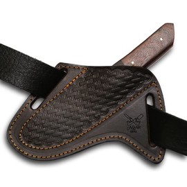 ADAM KNIVES Leather Knife Sheath For Belt - Slanted Pancake Sheath, Tooled Leather Cover - Dark Brown