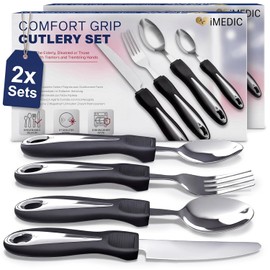 iMedic Easy Grip Cutlery for Arthritic Hands, Silver/Black, 2 Pack