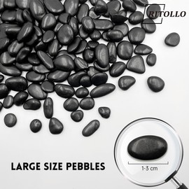 RITOLLO 6 Pound River Rocks, Decorative Black Pebbles for Indoor Plants, 0.5-1 Inch Garden Landscaping Stones, Home Decor, Natural Gravel Filler for Vase, Fish Tank, Aquariums