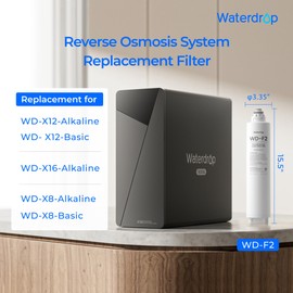 Waterdrop WD-F2 Filter, Replacement for WD-X8-Basic & WD-X8-Alkaline & WD-X12-Basic & WD-X12-Alkaline & WD-X16-Alkaline, 6-month Lifetime