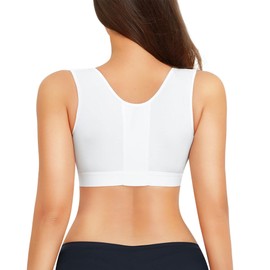 BRABIC Women Front Closure Post Surgery Compression Everyday Bras for Mastectomy Support with Adjustable Straps Wirefree (Medium, White)