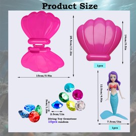1P Mermaids Pool Diving Toys Set with Shell Gem Toys,Swimming Pool Sinking Toy Blue Mermaid Underwater Diving Toy,Kids Swimming Pool ToyAccessories,Princess Diving Games Training Girls Mermaid Gifts