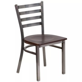 Flash Hercules Ladder Back Restaurant Chair, WN Wood Seat/Clear Coated Metal