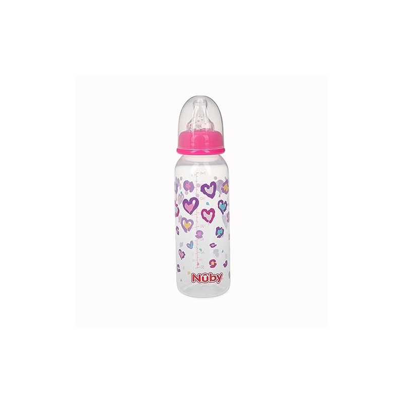 Nuby Printed Non-Drip Bottle, 8 Ounce, Colors May Vary