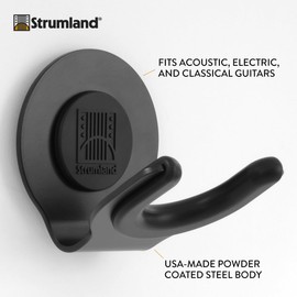 Strumland Guitar Wall Mount – Premium Guitar Hanger for Acoustic, Electric & Classical Guitars, USA-Made Steel Hook with Swiveling Fit, Modern Wall Display, Soft-Safe Cradle, Hidden Mount (Black)