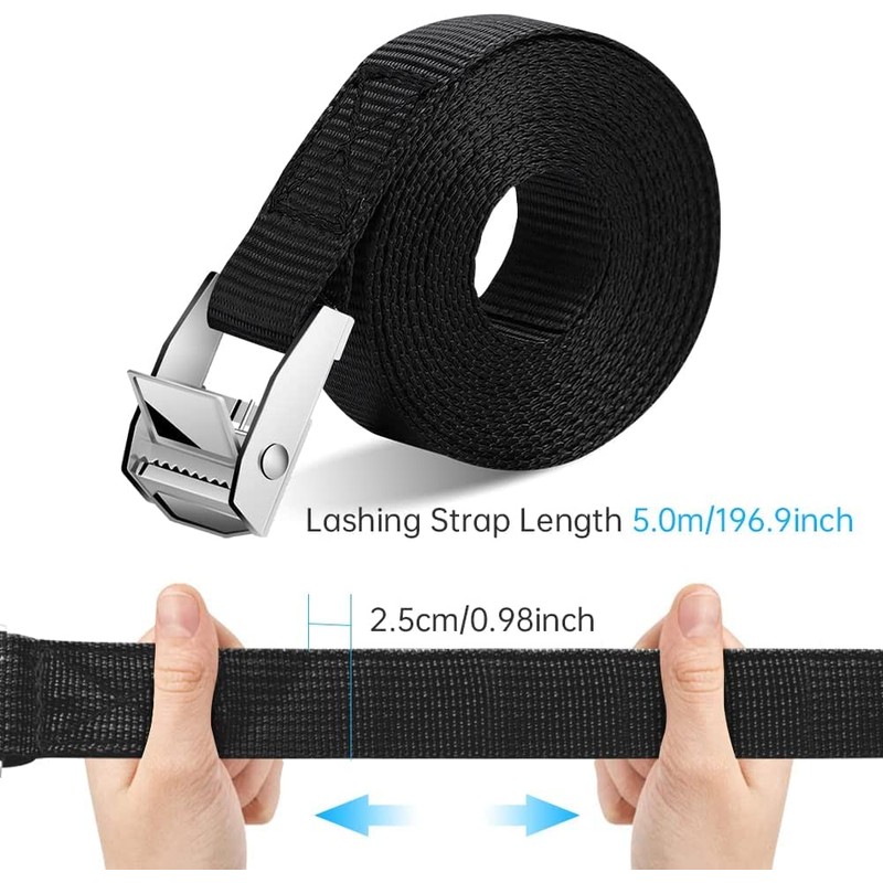 OneNine Lashing Straps 5 m, Pack of 2 Black Lashing