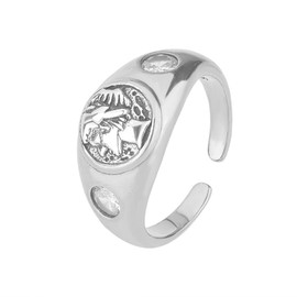 Vintage Roman Greek Ring for Women Men Fashion Head Adjustable Cool Rings Comfort Fit Open Band Weird Icarus Ring Unique Statement Middle Open Band Comfort Fit Biker Greek Mythology Jewelry (Silver)