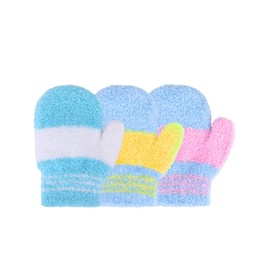 SATINIOR 3 Pairs Toddler Mittens Kids Winter Warm Gloves Baby Soft Stretch Mittens for Boys Girls Children(5-10 Years Size,Blue and White, Light Blue and Yellow, Light Blue and Pink)