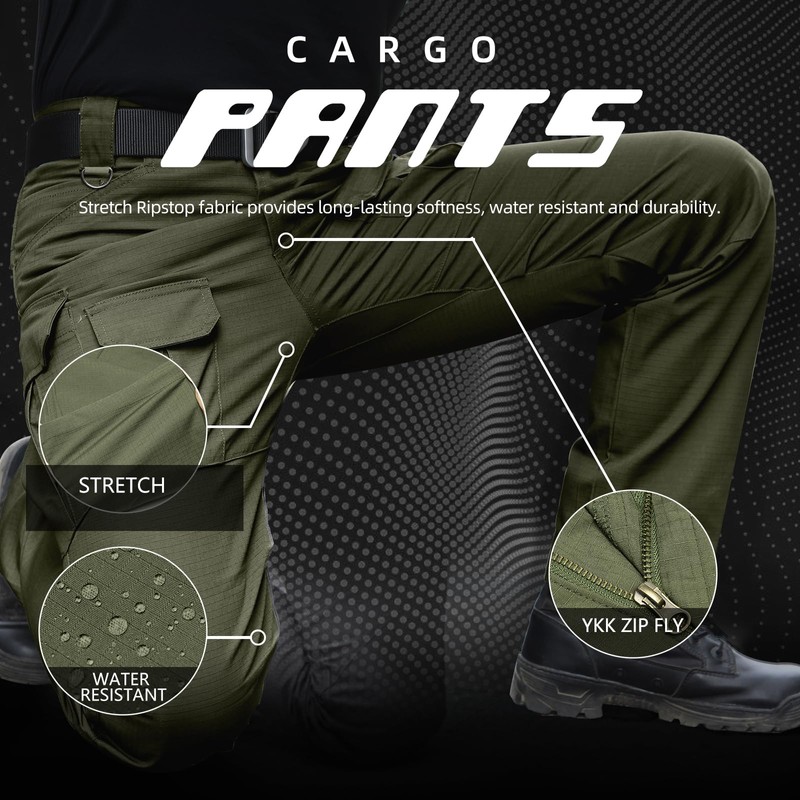 Hiwise Men's Stretch Tactical Pants Water Resistant Ripstop Cargo Pants