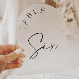 JINMURY Frosted Arch Wedding Table Numbers 1-10 with Stands, 5x7 Inch Frosted Arch Acrylic Sign with Black Letters, Frosted Arch Acrylic Table Numbers for Wedding Reception (Frosted Table Numbers1-10)