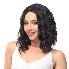 Luxiremi Blonde Mixed Brown Wig Natural Short Hair Wigs 35 cm Adjustable Middle Part Lace Front Curly Wavy Wigs for Women Daily Carnival