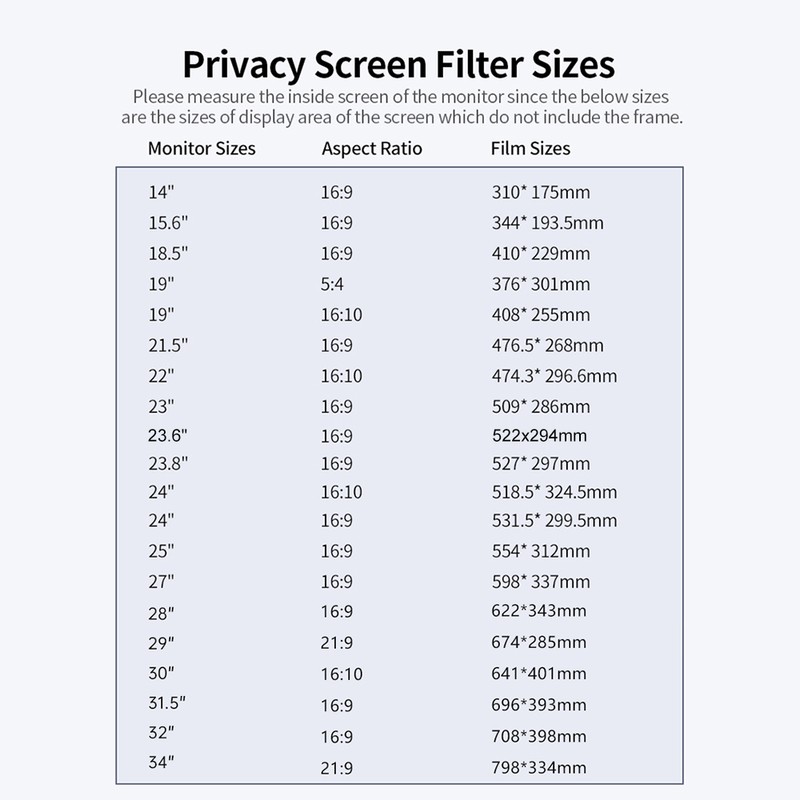 Privacy Screen Filter Reversible High-transmittance 30° Invisible Anti-UV Anti-glare Film