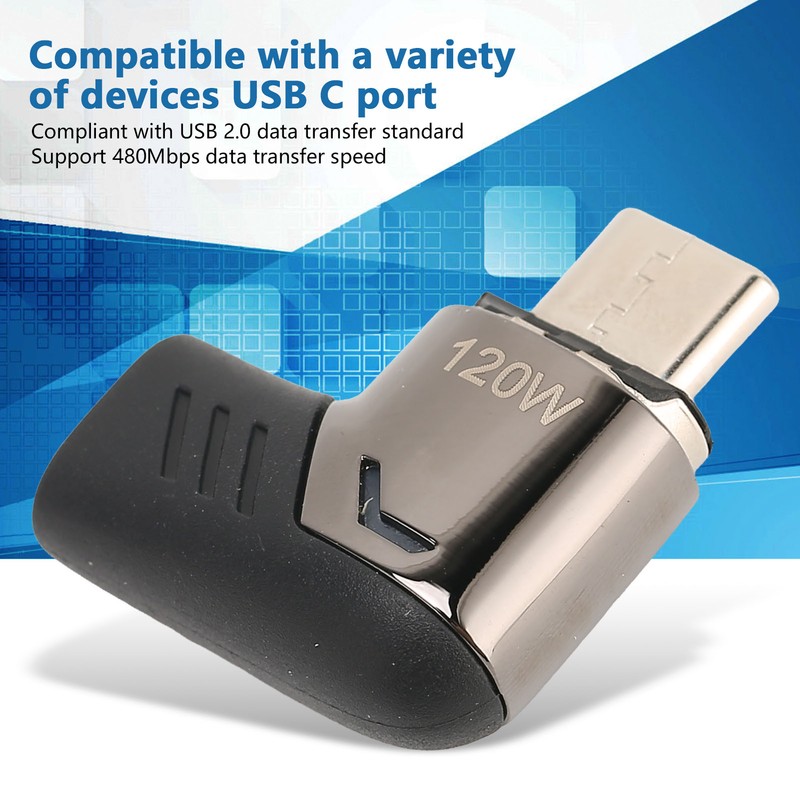 USB C Magnetic Adapter Right Angle with Light PD 120W