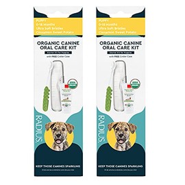 RADIUS Puppy Kit Dog Toothbrush USDA Organic Dental Solutions 0.8oz Toothpaste Ultra Soft Bristle for Dogs Designed to Clean Teeth - Pack of 2