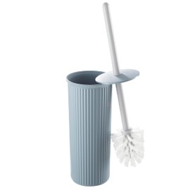 Decorative Plastic Toilet Bowl Brush and Holder Set, Blue (1 Pack) Cleaner Scrubber for Bathroom - Ribbed Design