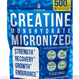 InstaSkincare Creatine Monohydrate Micronized for Woman - Fitness Supplement Powder for Endurance and Mental Clarity