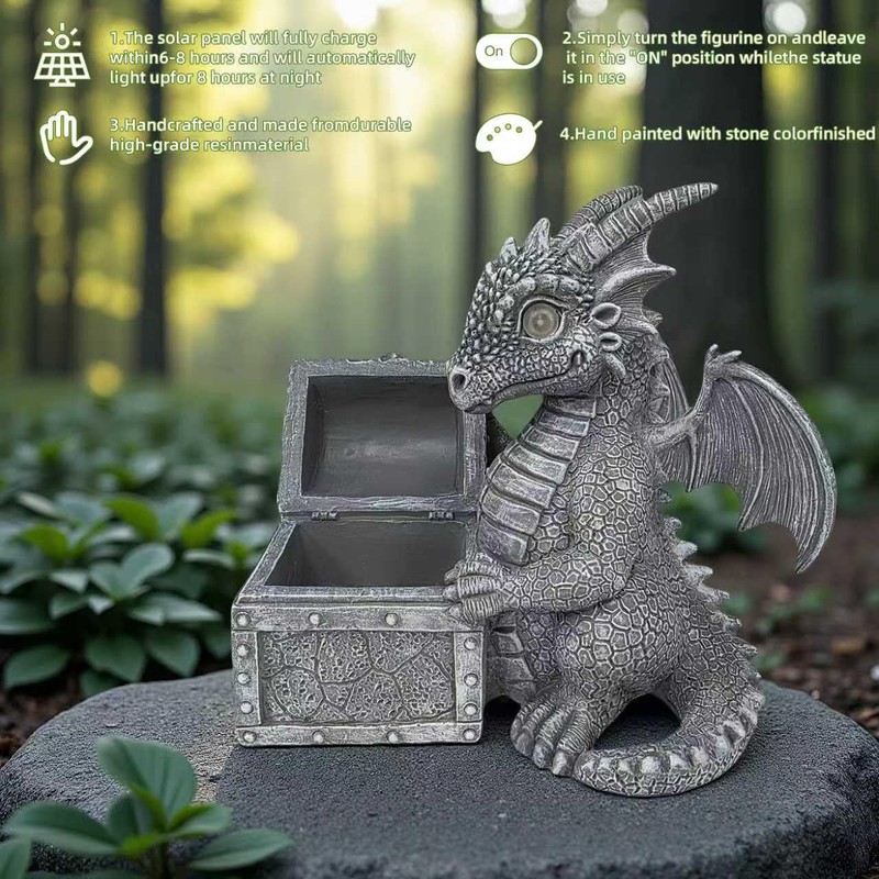 YZYOE LED Solar Powered Dragons Opening Treasures Box Light, Outdoor