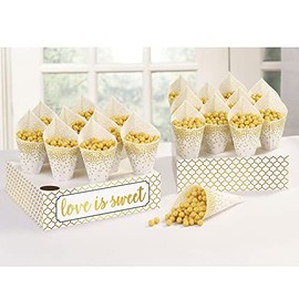 Gold Dots Wedding Snack Cones & Tray, 42 Pcs
