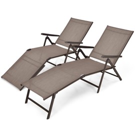 Giantex Patio Lounge Chair Foldable Chaise Lounger, Outdoor Sunbathing Chair W/ 5-Position Backrest, 2-Position Footrest, Steel Frame, Portable Recliner for Yard, Lawn Tanning Pool Chairs (2, Brown)