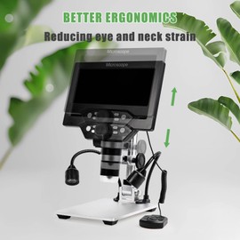 7" LCD Digital Microscope, 1200X 1080P HD Coin USB Microscope with 10 Lights, Wired Remote, PC View, 16GB TF Card, Metal Stand for Soldering PCB Circuit Board Repair