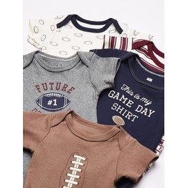 Hudson Baby Unisex Baby Cotton Bodysuits, Football 5 Pack, 9-12 Months