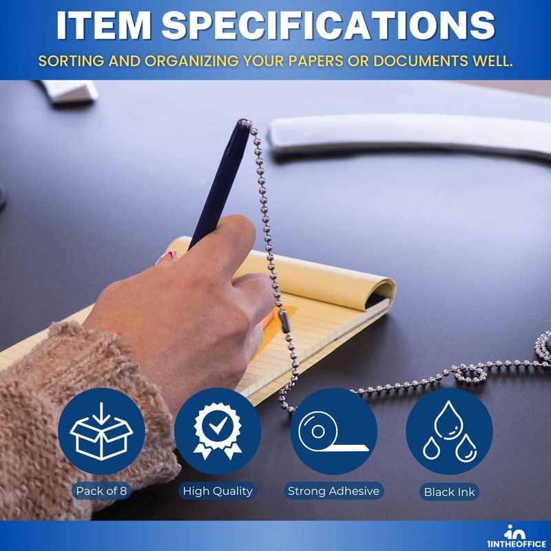 1InTheOffice Pen with Chain 7mm, Security Desk Pen with Adhesive