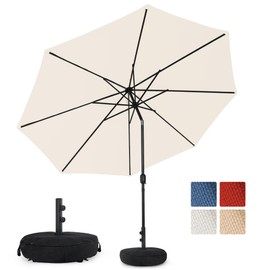 Sundale Outdoor Olefin 5-Year-Non-Fading 11FT Patio Umbrella with Sand Bag Base, Outdoor Umbrella with Tilt and Crank, Beige