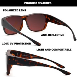 CREYESTAL Polarised Over-Top Sunglasses with Anti-Reflection, Over Glasses Sunglasses for Glasses Wearers, Ultralight, Men, Women, 100% Anti-UV, Brown glasses with anti-reflective treatment