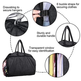 Sharemee - 50" Garment Bag for Closet Storage, Foldable Travel Suit Bag with 10" Gusset, Waterproof Hanging Dress Bag for Jacket, Coat, Sweater, Shirts, Dress, Black