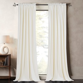 PONY DANCE Wool White Velvet Curtains 84 inch for Living Room with Back Tab Top - Heat Insulated Window Drapes for Sliding Door/Office/Doorway,Set of 2 Panels,Wool White,52Wx 84L