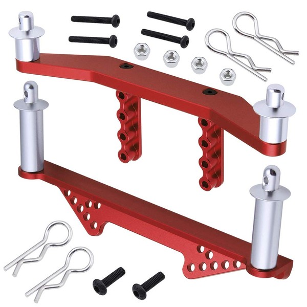 Hobbypark Aluminum Front & Rear Body Mounts with Body Posts Upgrade Parts for 1/10 Traxxas Slash 2WD Rustler Stampede VXL (Red)