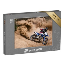 puzzleYOU: 100 Piece Motocross Driver Drifting Through Sand - Sports Jigsaw Puzzle Collection - People