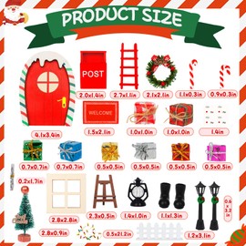 Bbiamsleep 27 Pcs Christmas Elf Fairy Door Kit Tiny Wooden Miniature Fairy Doors Mini Door with Christmas Decoration Accessories for Mini House Furniture Christmas Decoration
