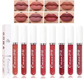 Baorder 8Pcs Matte Liquid Lipstick Set,Wasserdicht Lang anhaltende Non-Stick Cup Nude Lipstick Dark Red Lipgloss für Frauen 24 Stunden hochpigmentierten Lipgloss Set