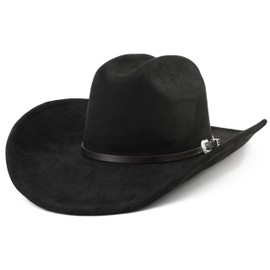BESOOGII Wide Brim Felt Cowboy Hat for Women Men Western Cowgirl Hats (L, Black)