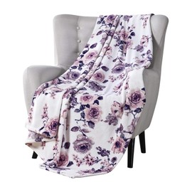 Decorative Throw Blankets: Soft Plush Lively Rose Floral Accent for Couch or Bed, Colored: Blush Pink Purple Navy Blue Grey White