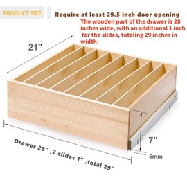 Mulush Pull Out Cabinet Organizer with Divider, 29''W×21''D×7''H Soft Close Wood Drawer for Kitchen Pantry, Finished, Heavy-Duty, Bottom Assembly (Wood Drawer Part Width is 28'')