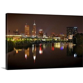 PHOTOSBYJON Canvas Indianapolis Indy Skyline Night 16 inches x 24 inches Color City Downtown River Photographic Print Photo Picture