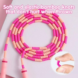 MUNSKT Beaded Skipping Rope Beaded Jump Rope Tangle Free 2.8m/1.1in Adjustable Length for Kids and Adult (pink)
