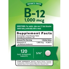Nature's Truth B12 Vitamin Sublingual Tablets | 1000 mcg | 120 Count | Vegan, Non-GMO & Gluten Free