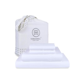 Threadmill Luxury 800 Thread Count King 100% Cotton Sheets - Hotel White Sateen Weave Bed-Sheets, Better Than Egyptian Cotton, 4 Pc Solid Soft Bed Set, Fits 16" Deep Pocket