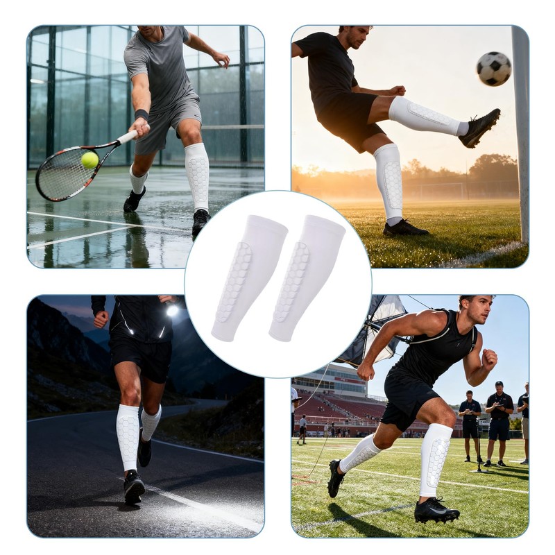 Shin Pads,Football Guards Soccer Hockey Soft Honeycomb Sleeves Adult White